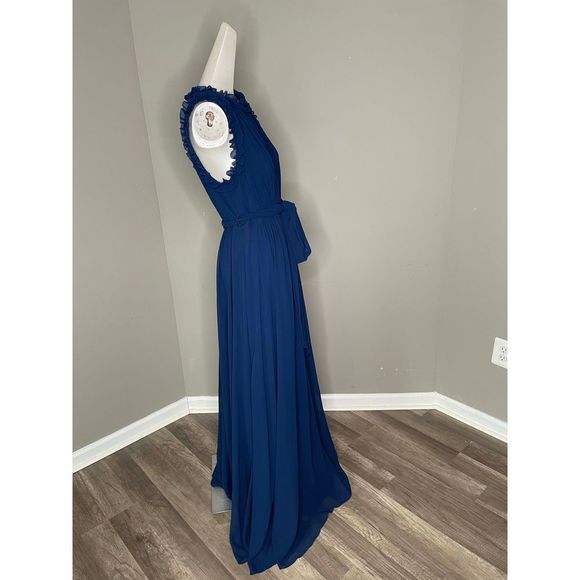 NWT BADGLEY MISCHKA Ruffle-trimmed pleated chiffon gown Size 8 $750 - Picture 7 of 8